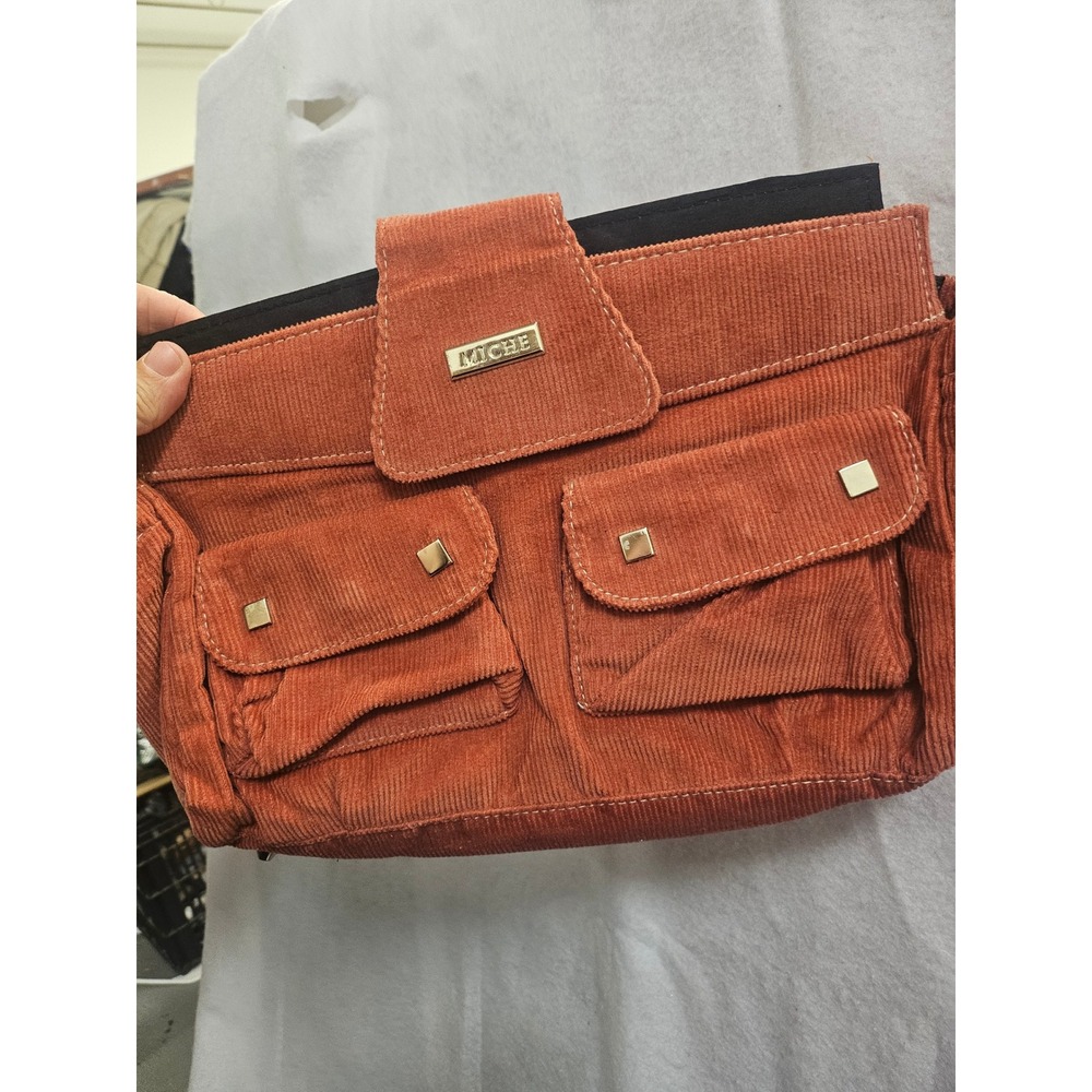 Miche Classic Shell Burnt Orange Corduroy Handbag Cover Cargo Pockets Gold Studs